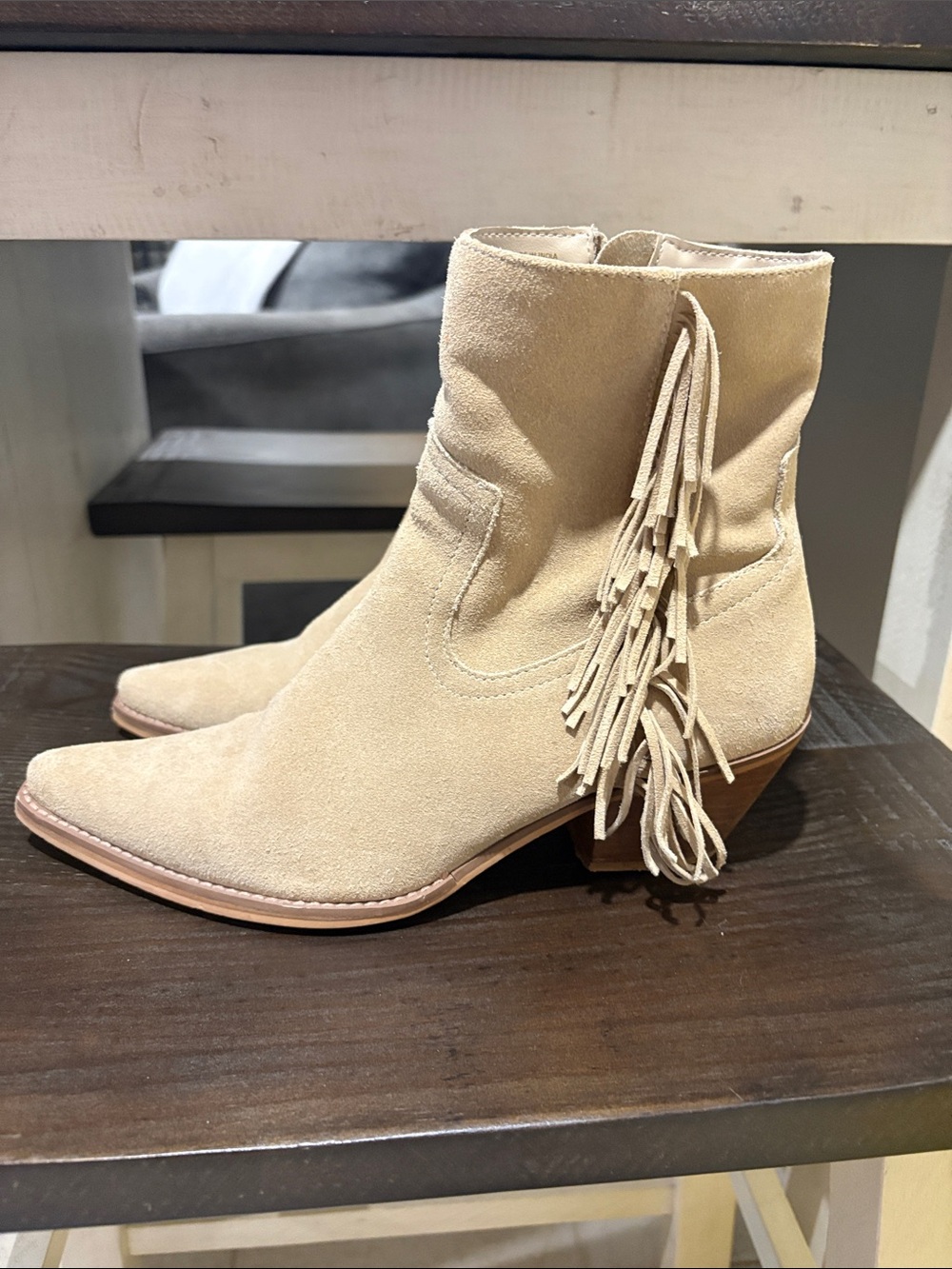 Light tan tassel boots